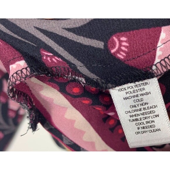 Loft Shirt Womens Large Sheer Long Sleeve Black Burgundy Paisley Boho - Picture 9 of 9